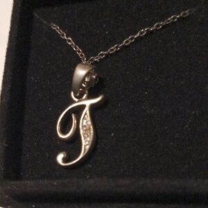 Elegant Sterling Silver Diamond Accent Initial Pendant Necklace T